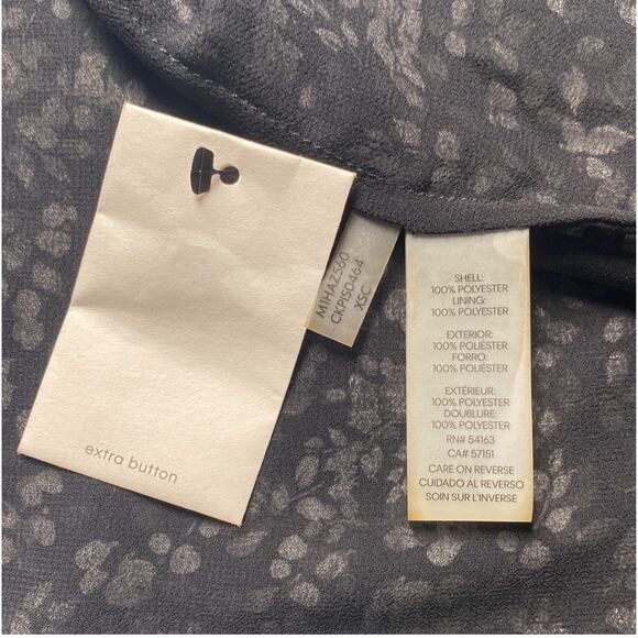 Calvin Klein Small Floral Mock Neck Ruffle Sleeve Blouse Black White - Picture 11 of 12